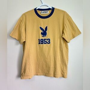PLAYBOY Size S Yellow Short Sleeve Tee with Graphic Design